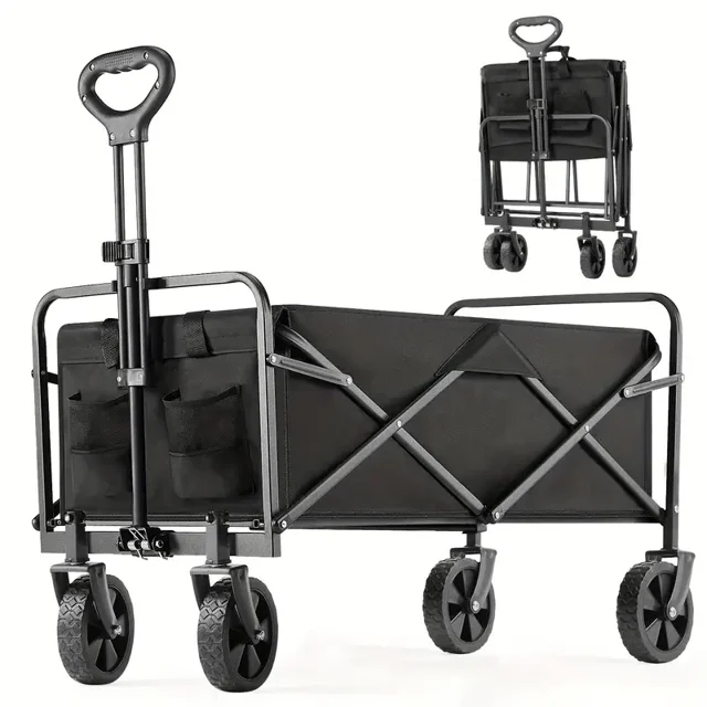 Chariot Pliable et Rabattable, Chariot Utilitaire de Jardin Robuste 220 Lb avec Roues Tout-Terrain pour Plage, Pelouse, Sports, Camping, Noir, 30 Pouces