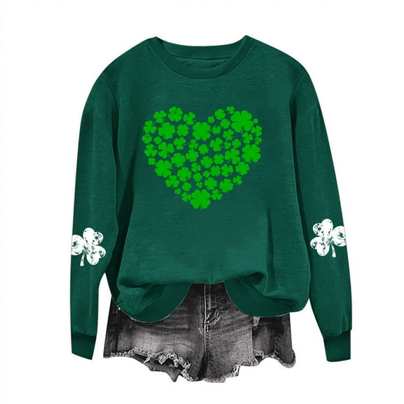 Herrnalise Women's St. Patrick's Day Clover Printed Tops Irish Shamrock Sweatshirt Long Sleeve Slouchy Pullover Tops Gear up for greatness for less