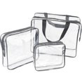 thumbnail image 1 of 3 Pieces Large Clear Travel Bags for Toiletries, Waterproof Clear Plastic Cosmetic Makeup Bags, Transparent Packing Organizer Storage Bags (Black), 1 of 4