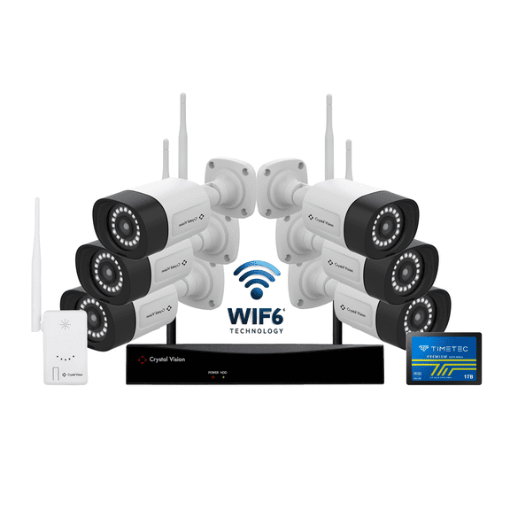 10-Channel WiFi6 NVR, 1TB Nand Flash Drive & 3MP Super Bright 18-LED Floodlight Cameras WiFi Range Extender(6 Cameras)