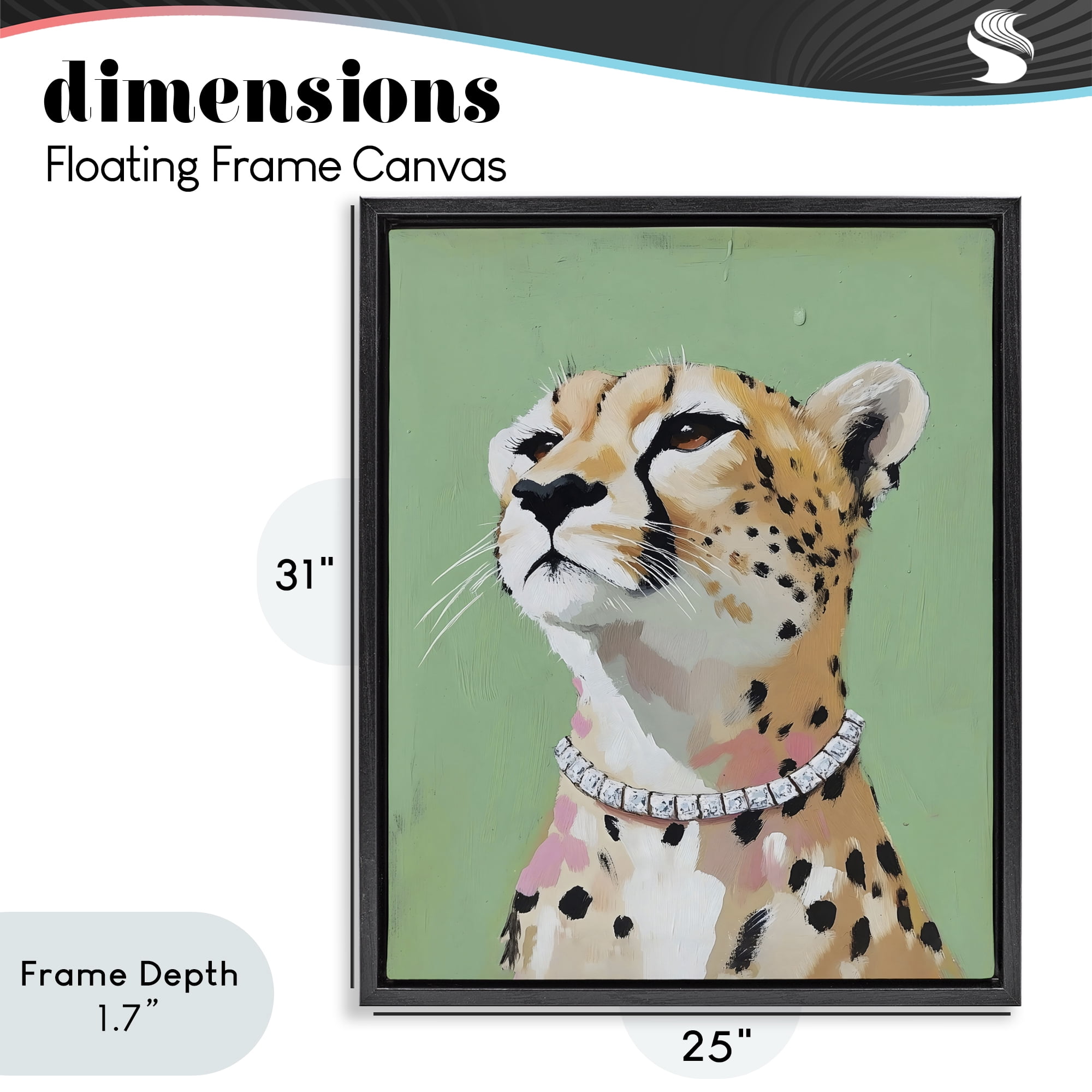 Stupell Industries Glam Cheetah with Jewels Black Framed Floater Canvas Wall Art, design by The Prints Vibe