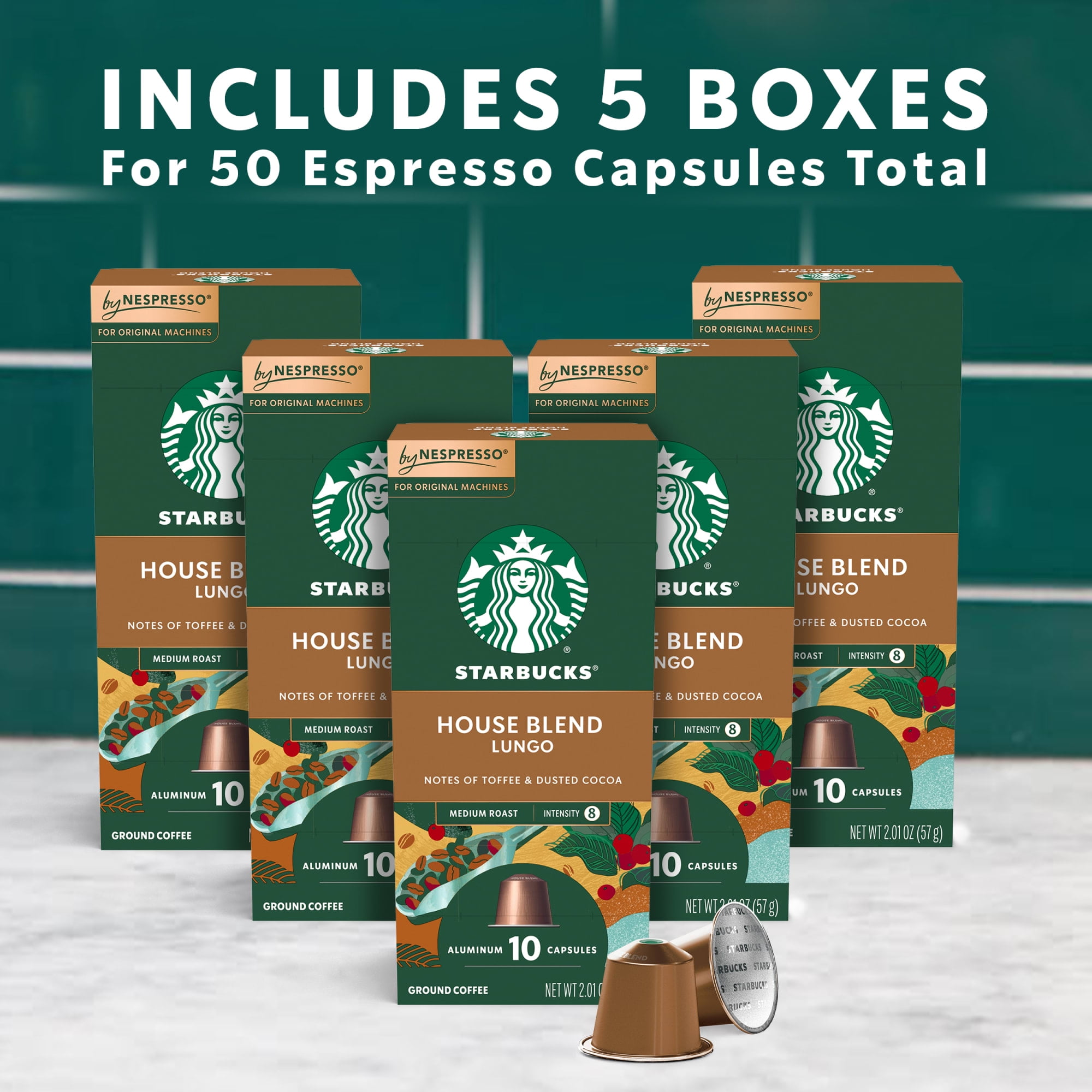 Starbucks By Nespresso Original Line, House Blend, Medium Roast Nespresso Pods, 10 Count, 5 Pack