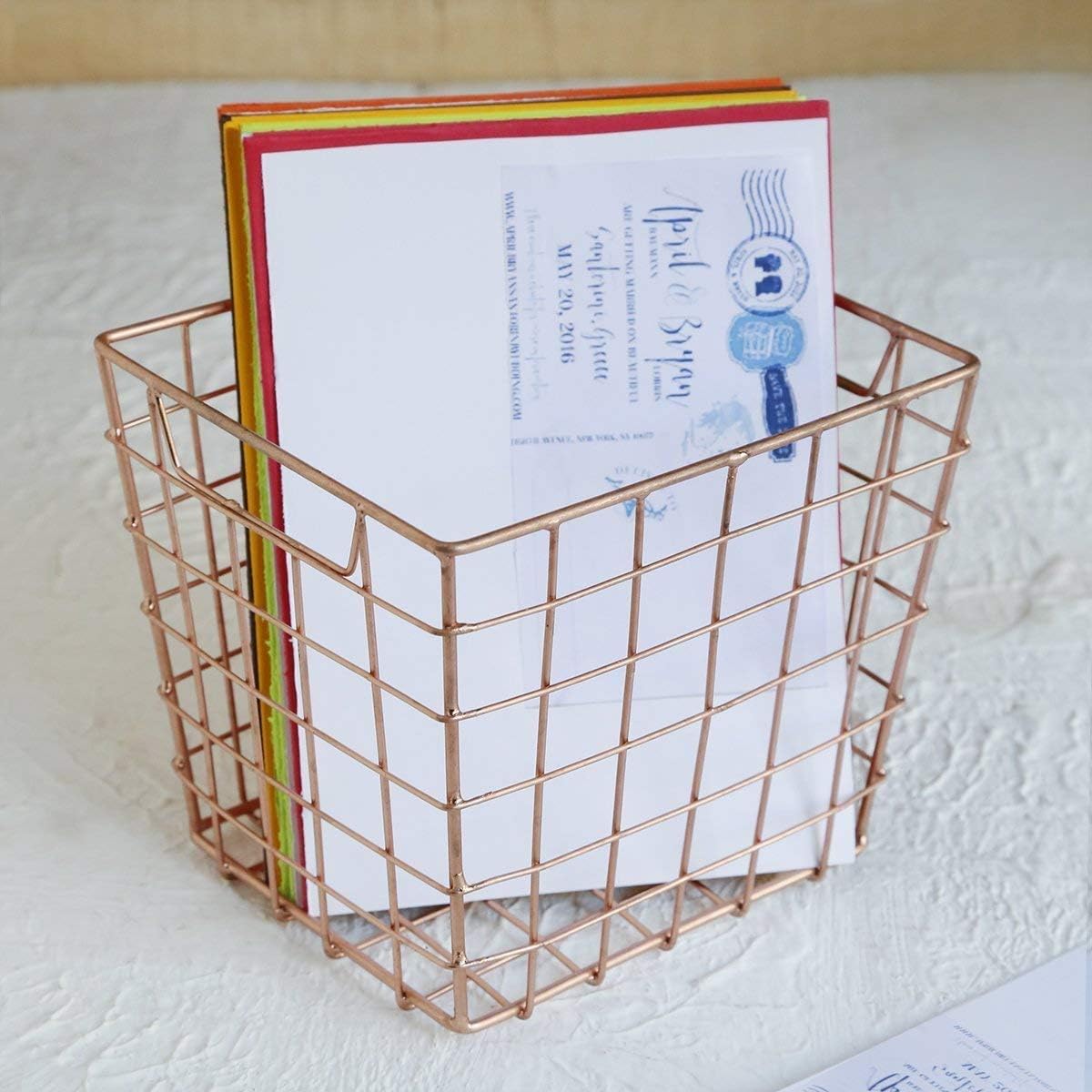 STORE INDYA storeindya Thanksgiving Gifts Wire Basket for Storage Pantry Square Organizer Wire Mesh Baskets Large Organizing Flower Girl Basket Stackable Bins (Copper Cube Collection)