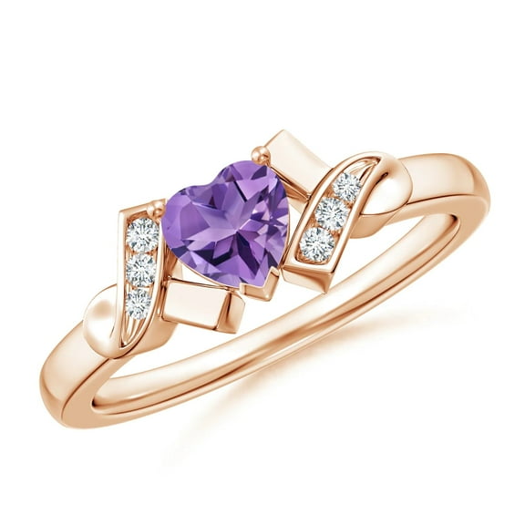 Heart 0.75 Ctw Amethyst Solitaire 925 Silver Rose Plated Valentine Day Ring Size US- 9.5