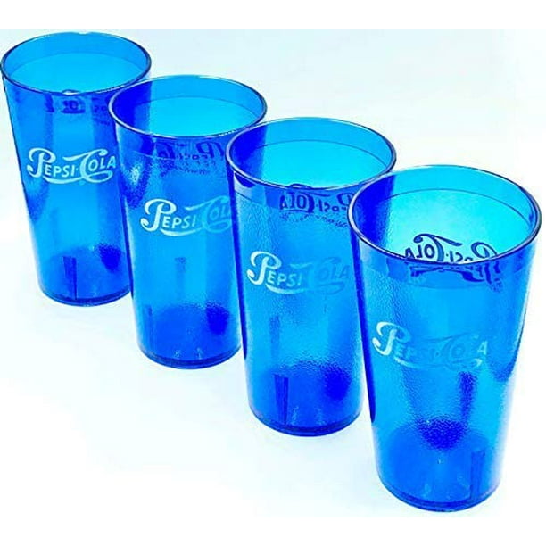 Classic Pepsi Script Logo Royal Blue Plastic Tumblers Set of 4 16oz