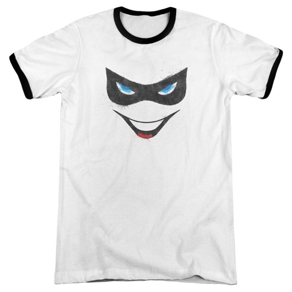 Batman Harley Face Adult Ringer T-Shirt White Black