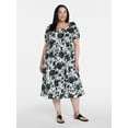 thumbnail image 4 of Time and Tru Women's and Women's Plus Cotton Back Tie Midi Dress with Short Puff Sleeves, Sizes XS-4X, 4 of 5