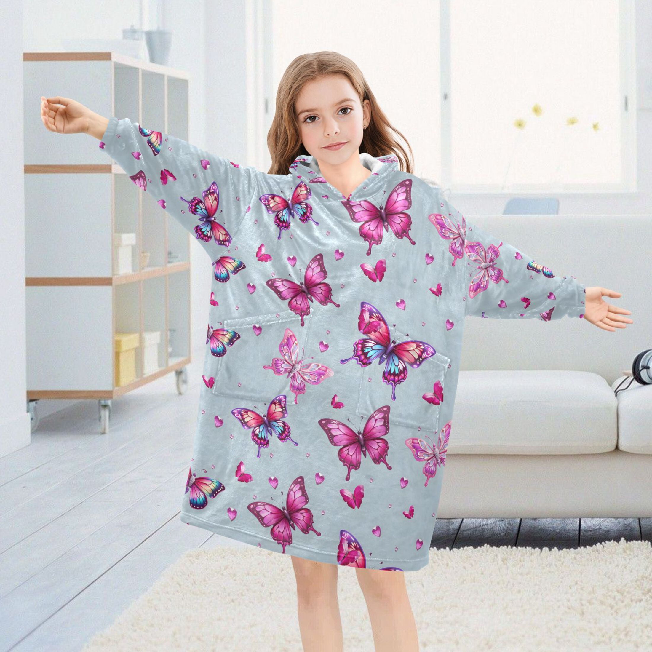 joogoo Blanket Hoodie for Butterfly Beautiful Oversize Sweatshirt 3-14 YR L