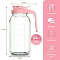 thumbnail image 4 of Glass Mason Jar Pitcher with Handle and Flip Cap 64 oz (2 Quart) Wide Mouth Water Pitcher with Pour Spout Lids Airtight Leak Proof, Juice, Milk, Tea, Iced Coffee, and Drinks, Pink(1 Pack), 4 of 7