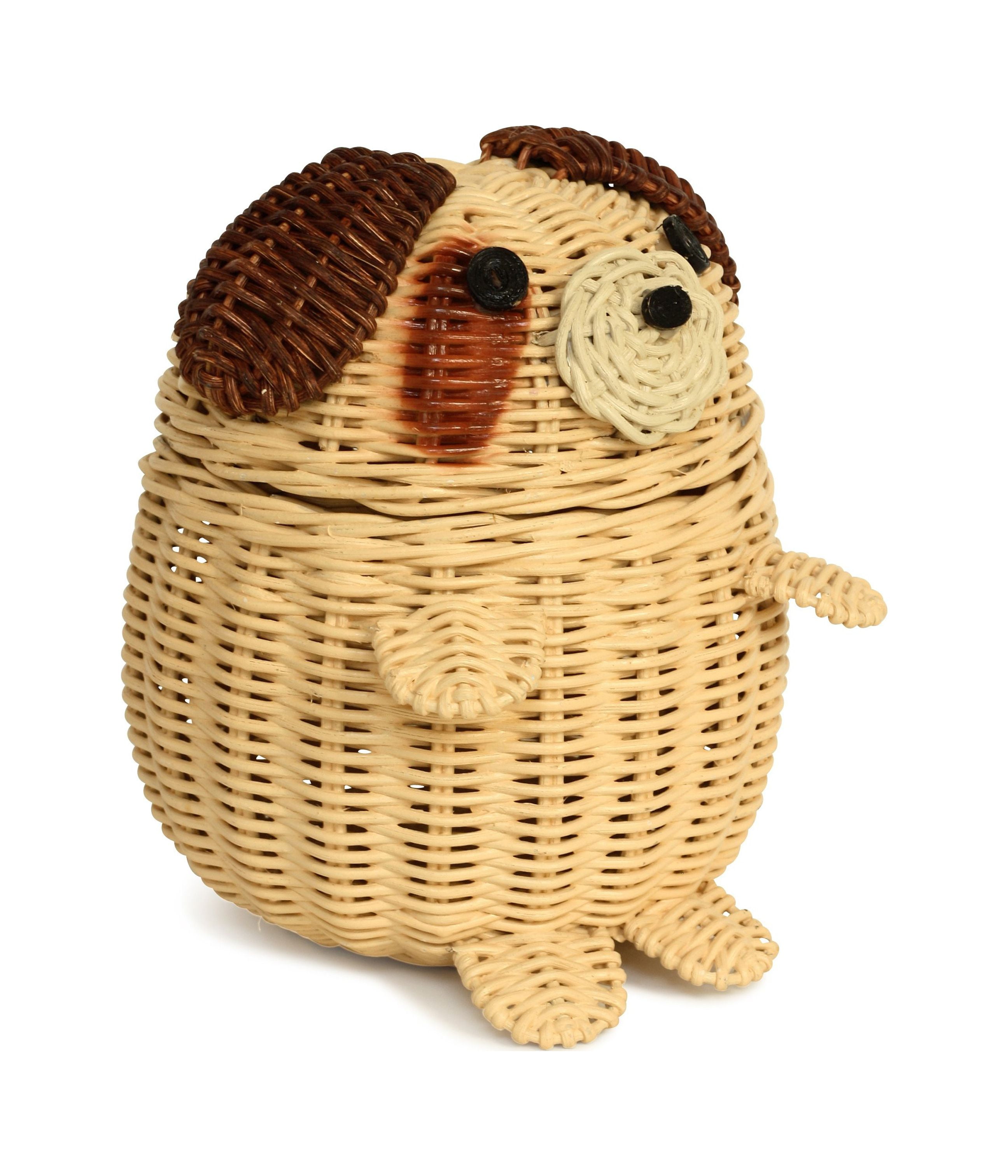 Dog Rattan Storage Basket with Lid Decorative Home Decor Hand Woven Shelf Organizer Cute Handmade Handcrafted Gift Art Decoration Artwork Wicker Puppy
