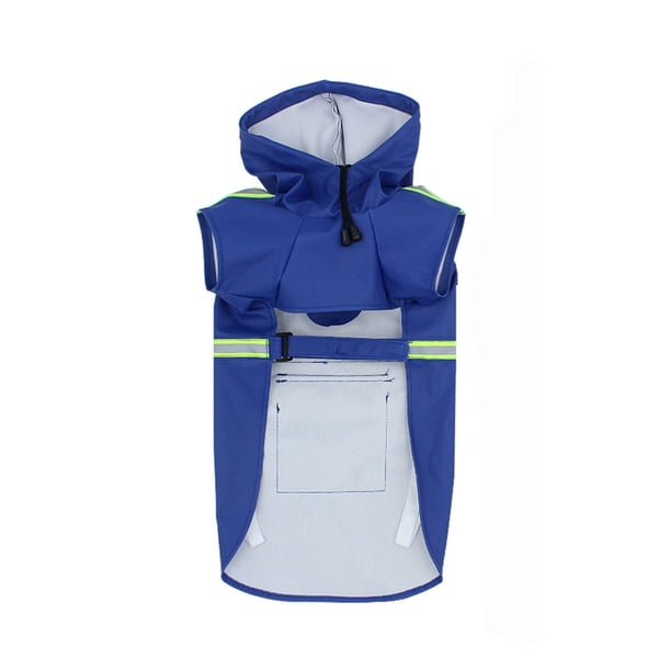 Impermeable para perros con capucha, impermeable y cortavientos, con tiras reflectantes y orificio para arnés (Azul oscuro, talla 3XL).