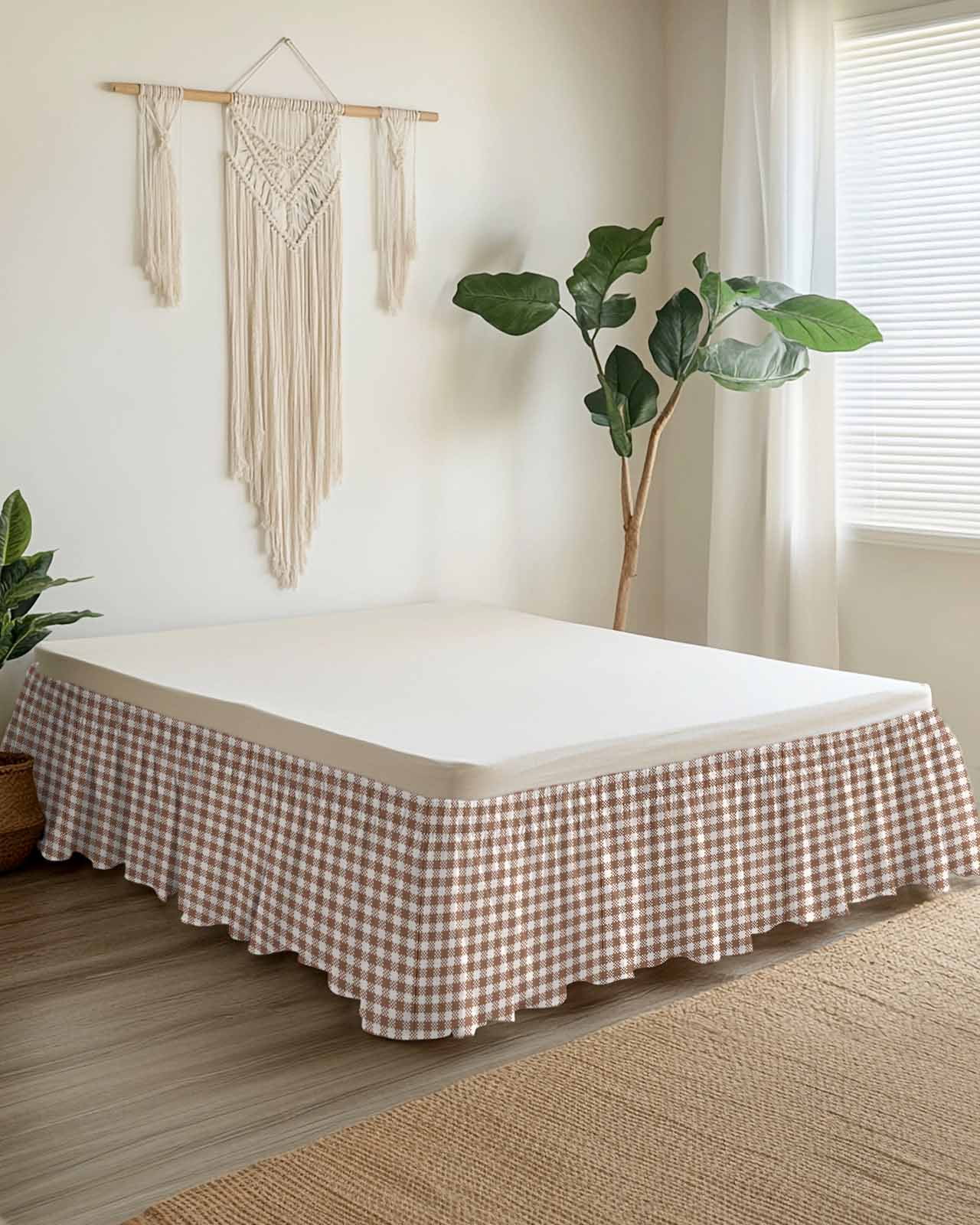 Autunm Brown Bed Skirt King Size 16&nbsp;Inch Drop, Lattice Wrap Around Dust Ruffle Bedskirts, Wrinkle & Fade Resistant Easy Fit Bedskirt with Adjustable Elastic