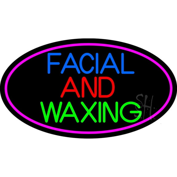Blue Facial And Waxing With Pink Oval LED Neon Sign 20 x 37 - inches, Black Square Cut Acrylic Backing, with Dimmer - Bright and Premium built indoor LED Neon Sign for Spa decor and storefront.