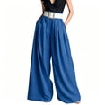 thumbnail image 2 of Cagogo Womens Wide Leg High Waisted Flowy Palazzo Pants Casual Loose Long Trousers for Office Work Beach Summer Fashion Clothes, Blue XL, 2 of 5