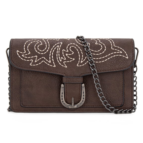 Montana West Women Small Crossbody Clutch Western Chain Strap Handbag, Stitch-Coffee