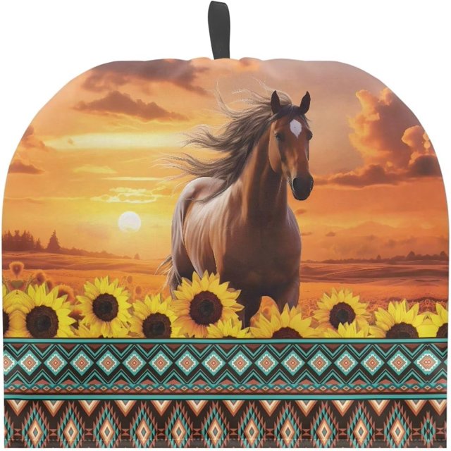 Sunflower Horses Drawstring Tea Cozy Dust Cover Kitchen Cozies Keep Teapot Coffee Pot Warm Easy to Install and Washable Home Kitchen Decoration Gift Home Kitchen Table Top Decors