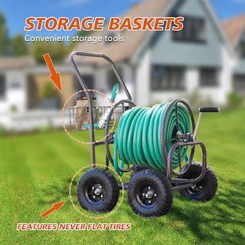 Lawn Farm Vis VisHomeYard Garden Hose Reel Cart with 2 Wheels Portable Water Hoses Mobile Carts Metal Retractable Handle Holds 200-Feet of 1/2-Inch Hose for Yard Patio 