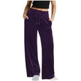 thumbnail image 3 of Women Velour Pants Soft Velvet Sweatpants Straight Leg Joggers Casual Comfy Pajama Trousers with Pockets New Pants for Women Trendy Plus Purple XL, 3 of 8
