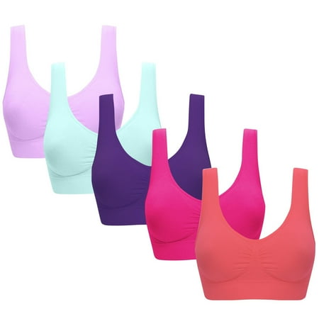 Gnurob 5-Pack Seamless Sports Bra for Women Wirefree Yoga Bras Push Up Bralettes No Underwire lingerie Plus Size Bralette Comfortable Sleepwear Clearance Saving Hot Pink Medium