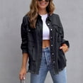 thumbnail image 2 of SWSMCLT Women's Denim Button Down Shirt Shacket Split Date Night Winter Shirt Jacket Long Sleeve Top Western Black Medium, 2 of 4