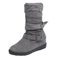 thumbnail image 4 of Mepaouo Women Slouch Mid Calf Flat Boots Suede Hidden Wedges Pull on Riding Walking Warm Boots, 4 of 5