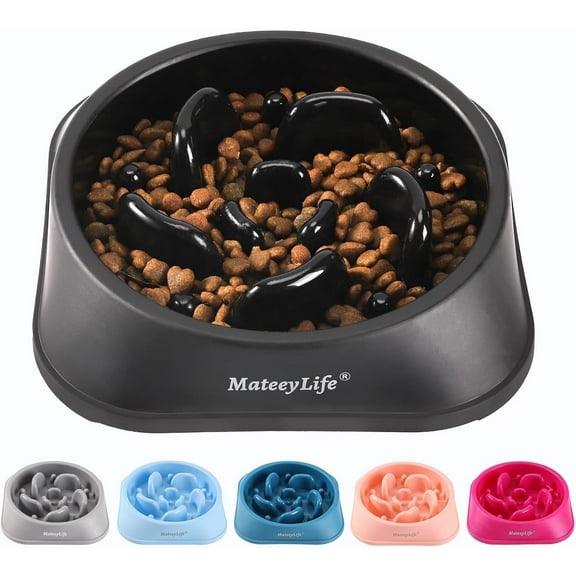 MateeyLife Slow Feeder Dog Bowls, Non Slip Cat Food Bowls, Bloat Stop Maze Pet Dishes, Interactive Feeder for All Breeds 2 Cup Black