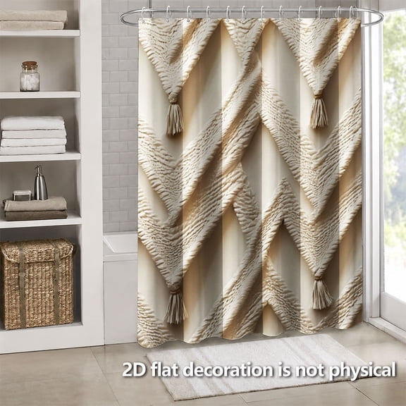 Hoease Bohemian Macrame Chevron Tassel Texture Shower Curtain, 71W x 71L Inch Waterproof Fabric Bathroom Curtain with 12 Hooks, Neutral Boho Farmhouse Bath Decor