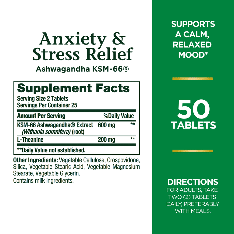 Nature’s Bounty Anxiety & Stress Relief Supplement, Ashwagandha KSM 66 , 50  Ct