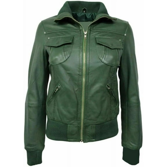 HOT Women's Genuine Green Lambskin Real Leather Jacket Stylish Biker Coat W489