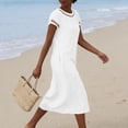 thumbnail image 3 of cocolona Summer Long Dress for Women Crew Neck Short Sleeve T-shirt Dress Fashion Casual Loose Beach Sun Dress with Pockets, 3 of 6