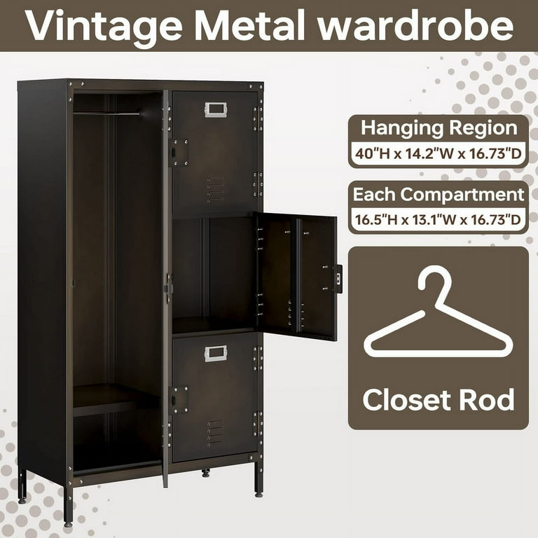 MIIIKO Steel Wardrobe Cabinet Locker, 55.1