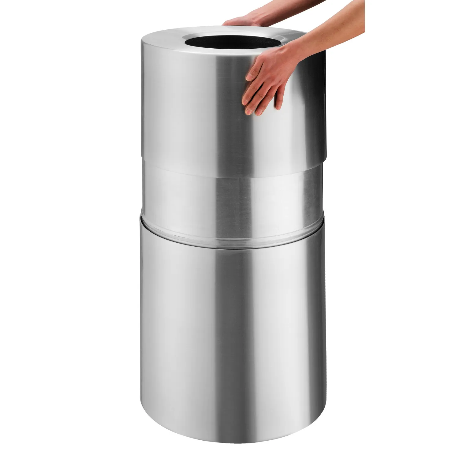Global Industrial Aluminum Round Open Top Trash Can 35 Gallon Satin Clear