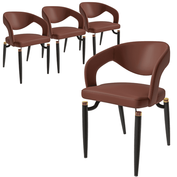 LeisureMod Entice Modern Dining Chairs Upholstered Leather Seat Curved Back Metal Legs Contemporary Chairs for Kitchen and Dining Room Set of 4 in Brown