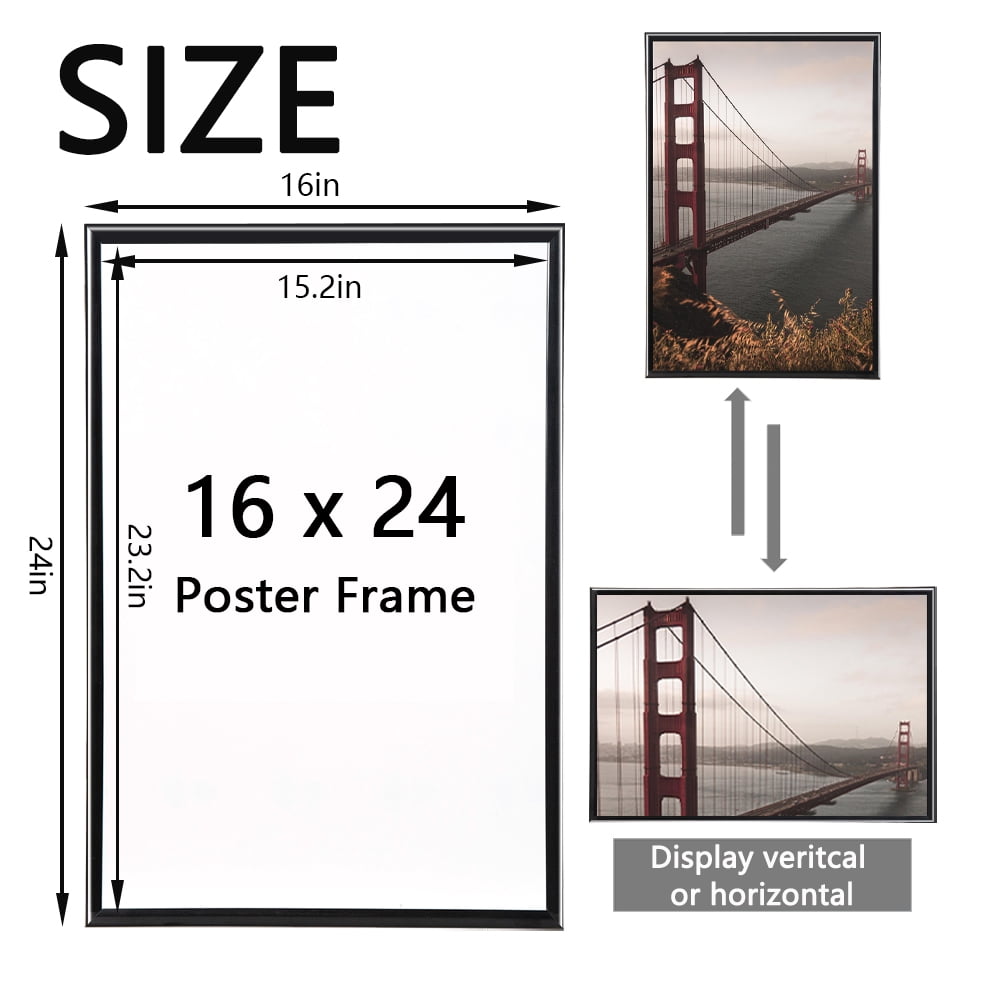 KAIWIN 3 Pack Poster Frames 16x24 Plastic Picture Frame for Horizontal and Vertical Wall Mounting,Black