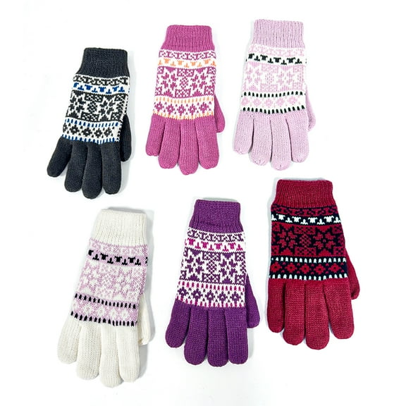 FRIJPACK Autumn And Winter Knitted Gloves Jacquard Padded Touch Screen Men's And Women's Five Fingers Riding Wool Thickened Warm Winter Gloves,Star Pattern,4.1 x 9.8 Inches