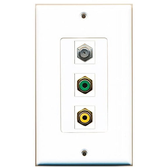 RiteAV - 1 Port RCA Yellow and 1 Port RCA Green and 1 Port Coax Cable TV- F-Type Decorative Wall Plate Decorative