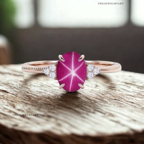 thejewelryart Handmade Pink Star Sapphire Ring Rose Gold with Sterling Silver Band Fine Jewelry Women's Ring for Special Occasions Silver 3
