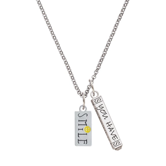 Delight Jewelry Silvertone Smile with Smiley Face Rectangle Silvertone Live the Life You Have Imagined Bar Charm Necklace, 23"