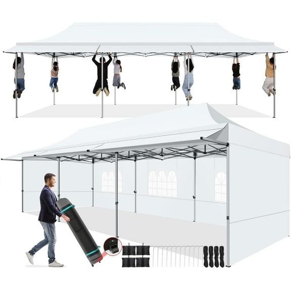 SANOPY 10x30 FT Pop Up Canopy Tent with Awning,Heavy Duty Canopy UPF 50  All Season Wind Waterproof Commercial Outdoor Street Vendors Party Tents for Parties Canopy with Roller Bag