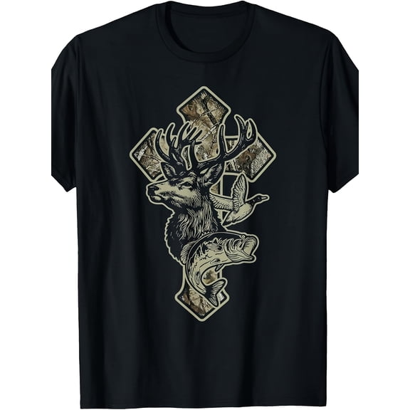 boys christian cross hunting camo t shirt loose fit breathable cotton suitable for casual outdoor wear sizes 120 160