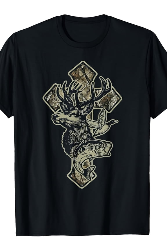 boys christian cross hunting camo t shirt loose fit breathable cotton suitable for casual outdoor wear sizes 120 160