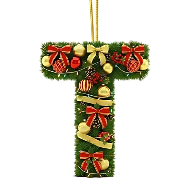 Adornos navideños artesanales decorativos para el árbol, monogramas decorativos acrílicos 2D con gorro de Papá Noel, 26 letras, adornos navideños colgantes para manualidades, decoración navideña para