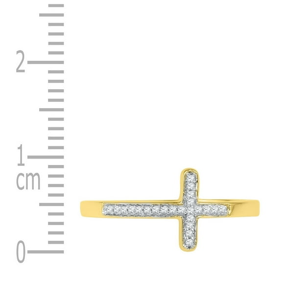 10K Yellow Gold Womens Round Diamond Cross Ring 1/20 Cttw, Womens Size: 5-10