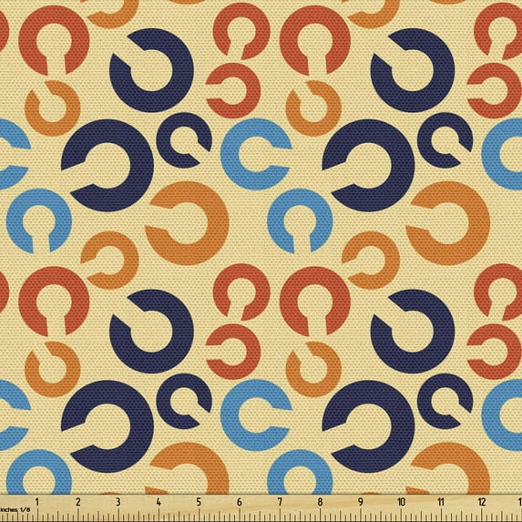 Abstract Upholstery Fabric by the Yard, Colorful Demonstration of C Motifs Warm Summer Tones Surreal Design, Decorative Fabric for DIY and Home Accents, Peach and Multicolor by Ambesonne
