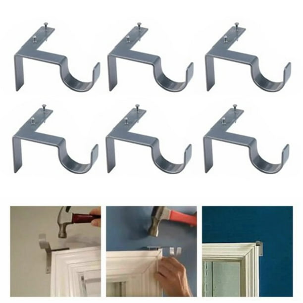 6Pcs No Drill Curtain Rod Brackets,Zinc Alloy Curtain Rod Holder With