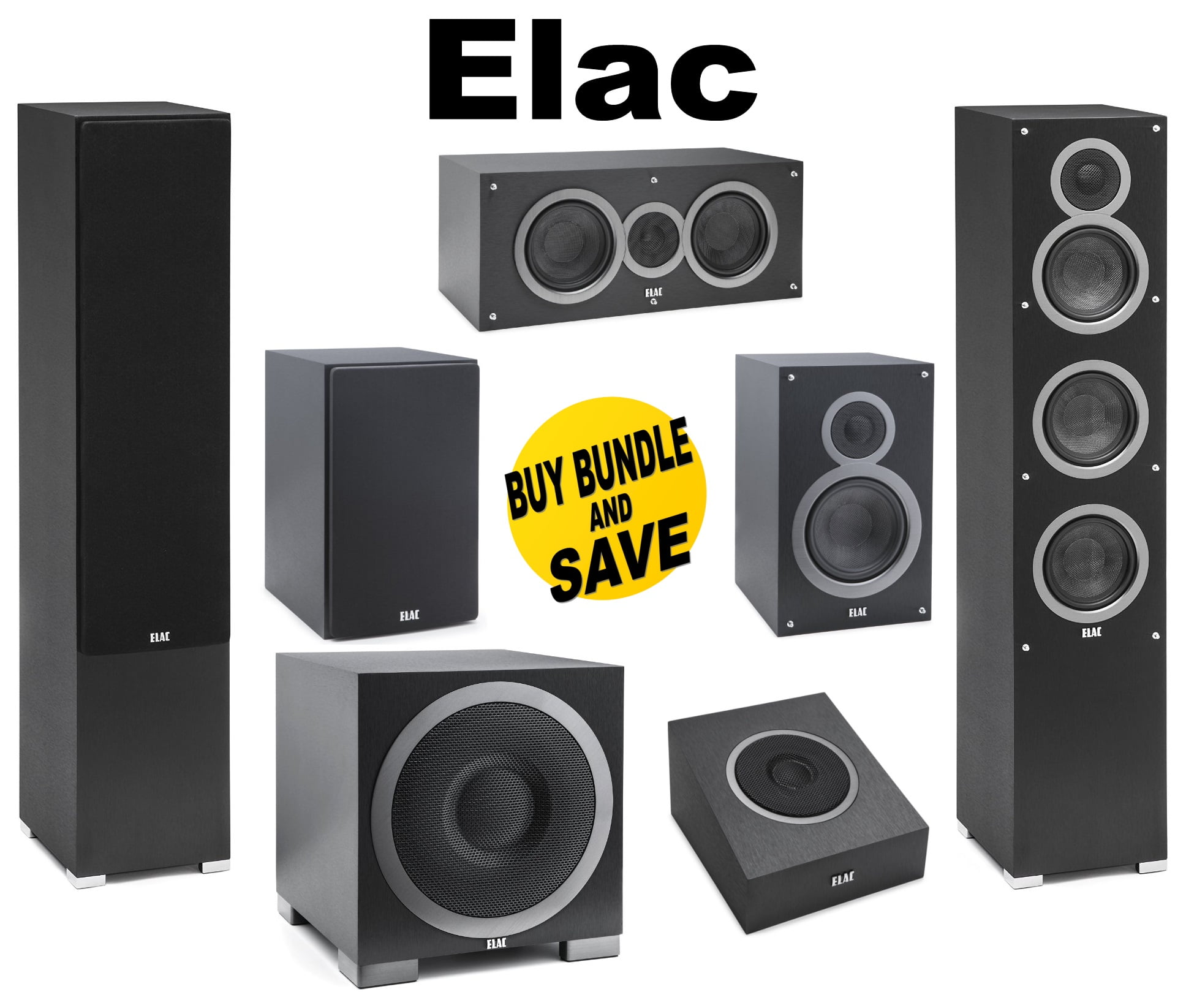 ELAC F5 Tower + ELAC C5 Series 5.25" Center + ELAC S12EQ Series 1000