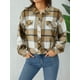thumbnail image 2 of Chaqueta corta para mujer, de pana, franela a cuadros, manga larga, con botones, para otoño e invierno., 2 of 7