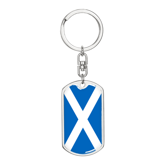 Scotland Flag Swivel Keychain Dog Tag Stainless Steel or 18k Gold