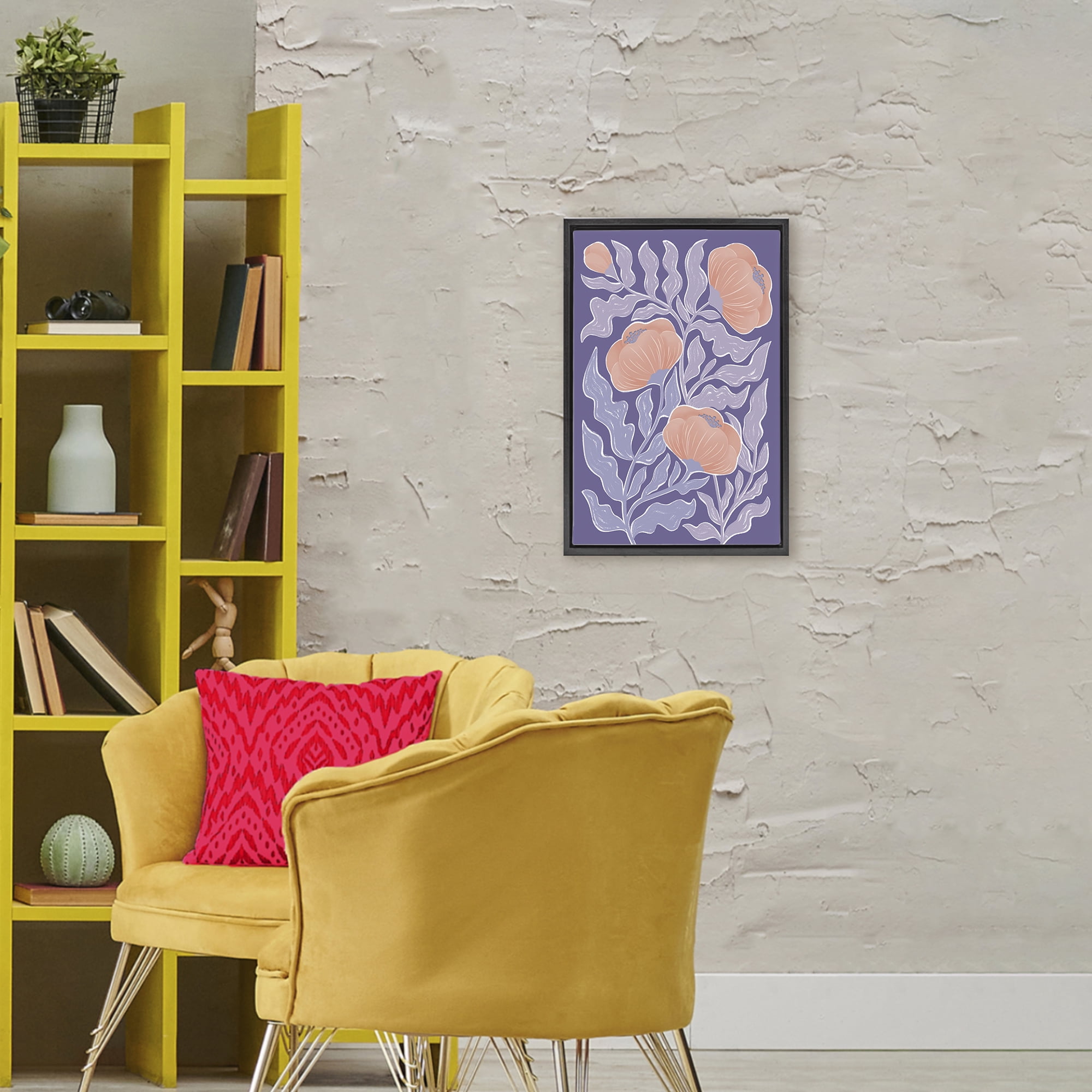 Stupell Industries Midcentury Purple Poppies Black Framed Floater Canvas Wall Art, design by Martina Pavlova