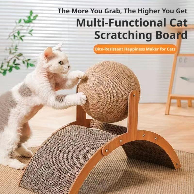 Interactive Cat Scratcher, Cat Scratching Post Design with Arch Bridge Balls-Stylish CatScratching Board, Natural Sisal Scratcher Ball, Fun and Engaging Scratching Post for Exercise